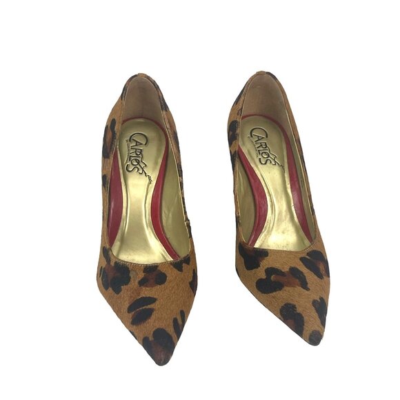Carlos Santana Leopard Print Pointed Toe Stiletto Heels Size 5.5 Carlos Faux Fur - Picture 3 of 5